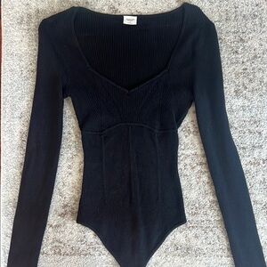 Abercrombie Black Ribbed Long Sleeve Bodysuit